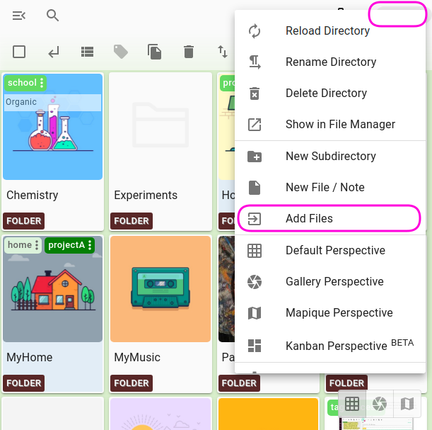 screenshot showing how to open the folder menu