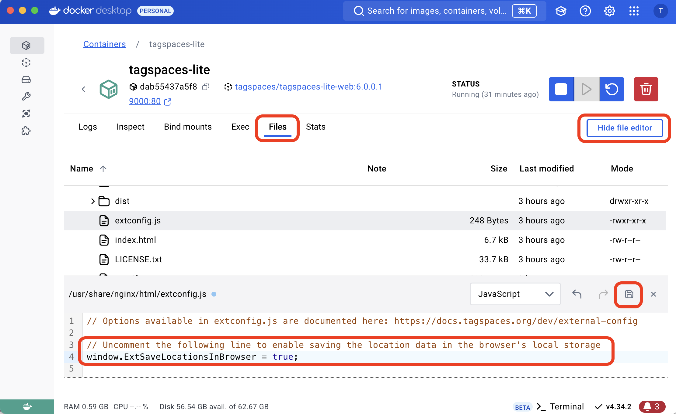 Adjust extconfig.js to enable local storage