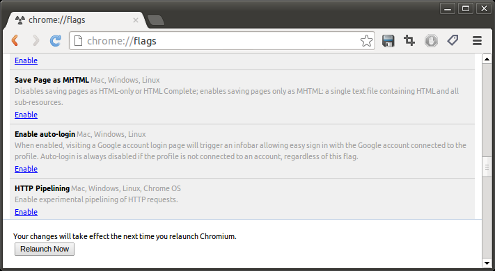 Screenshot showing how enable mhtml saving in chrome