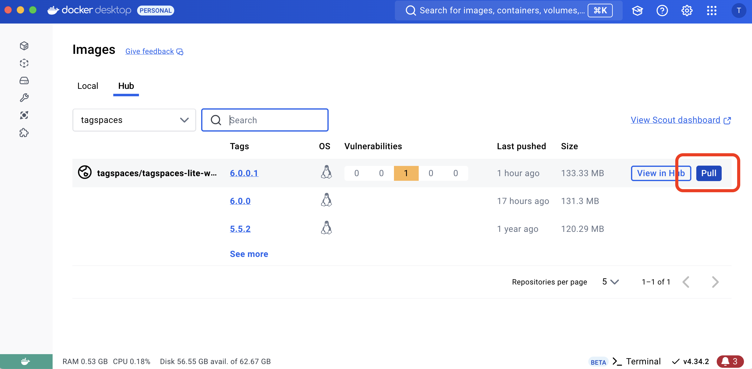 Getting the TagSpaces image from Docker Hub