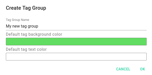 screenshot of the dialog for creating new tag groups