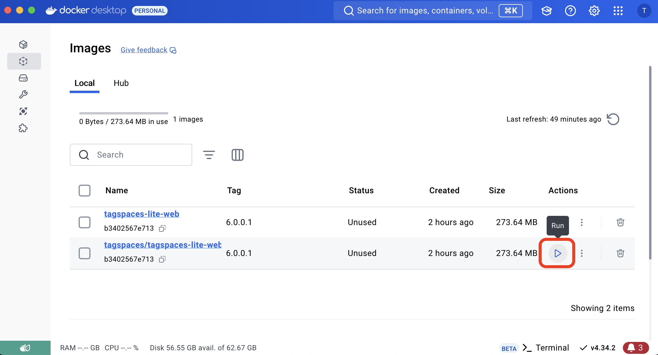 Run the TagSpaces Docker image for the first time