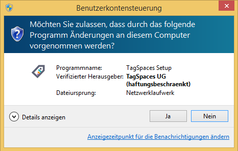 Screenshot showing signed installer under Windows