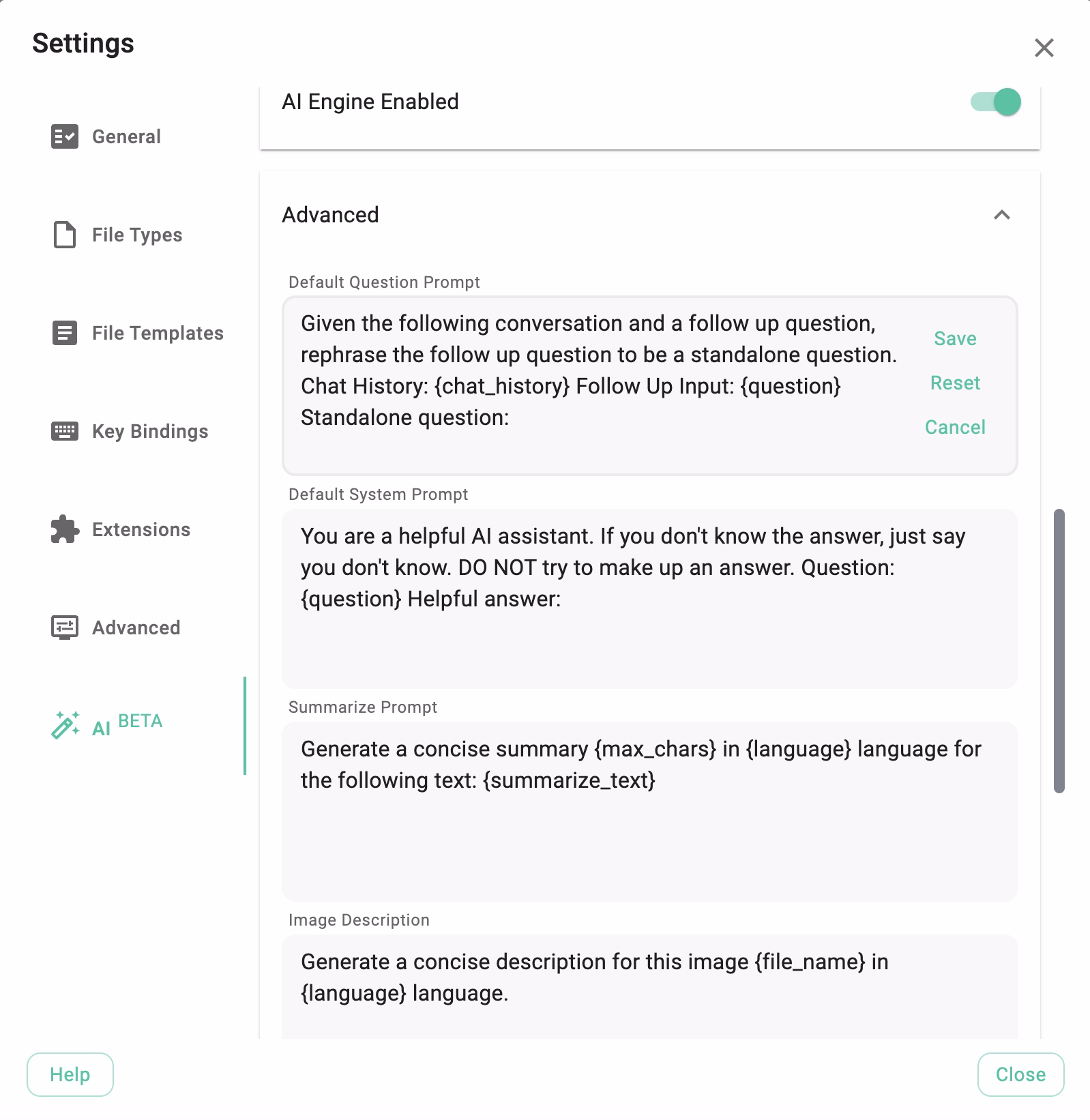 Adjust the prompt for the LLM engines in the settings