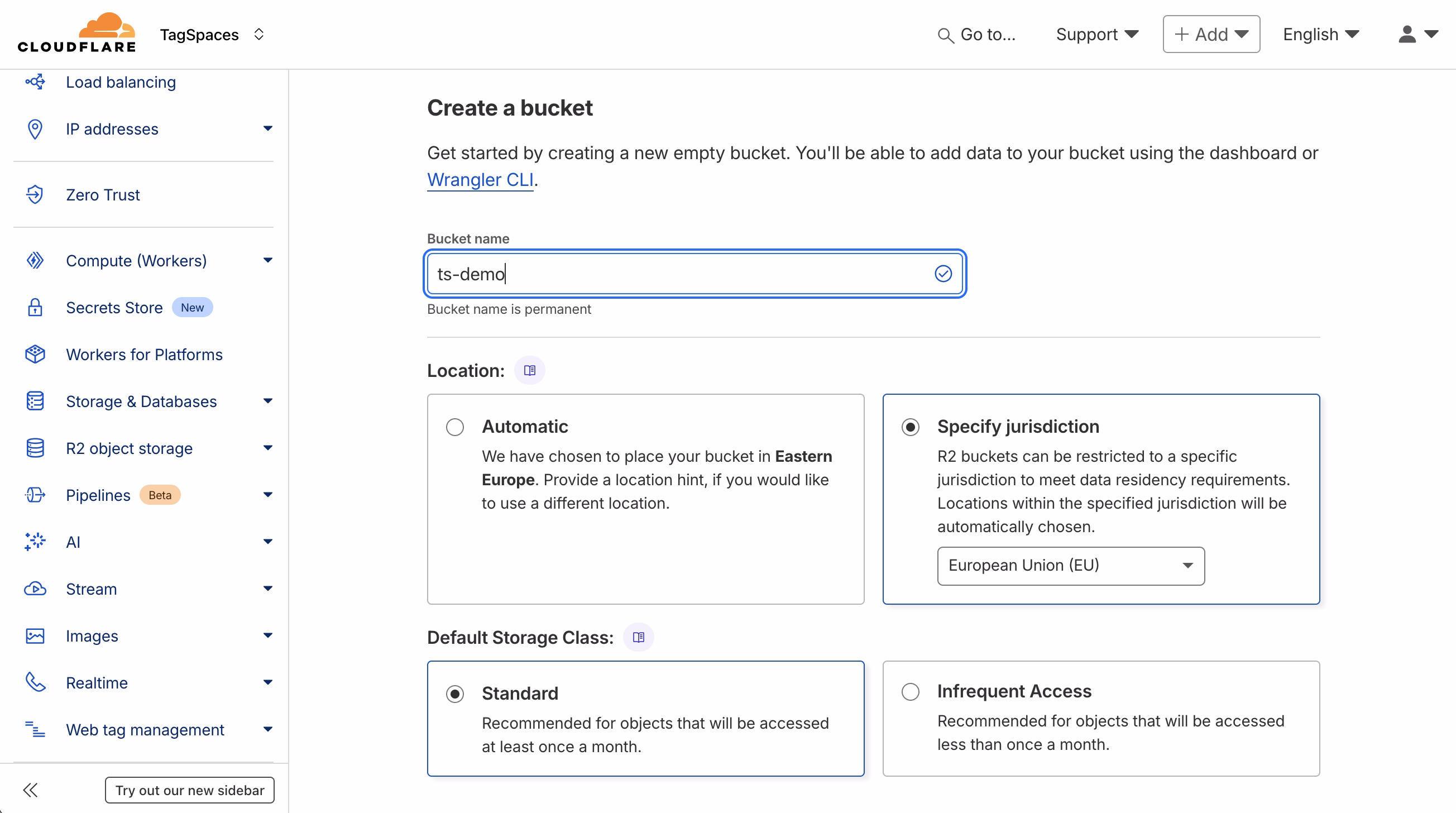 Creating a new bucket in Cloudflare R2