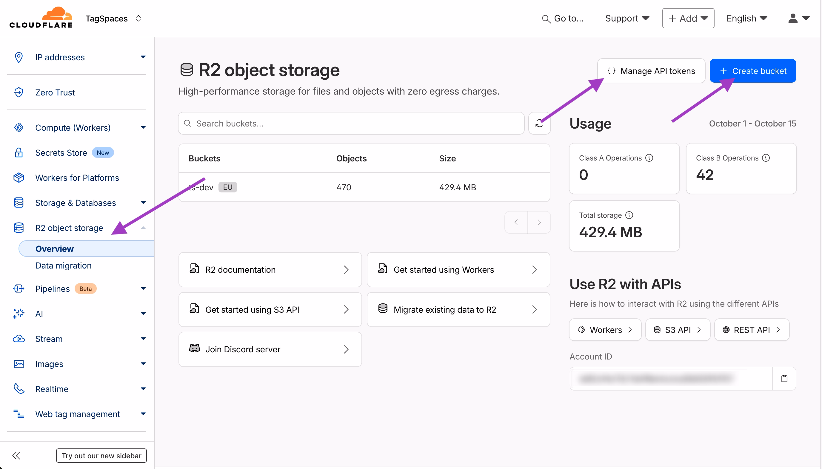 R2 storage overview screen