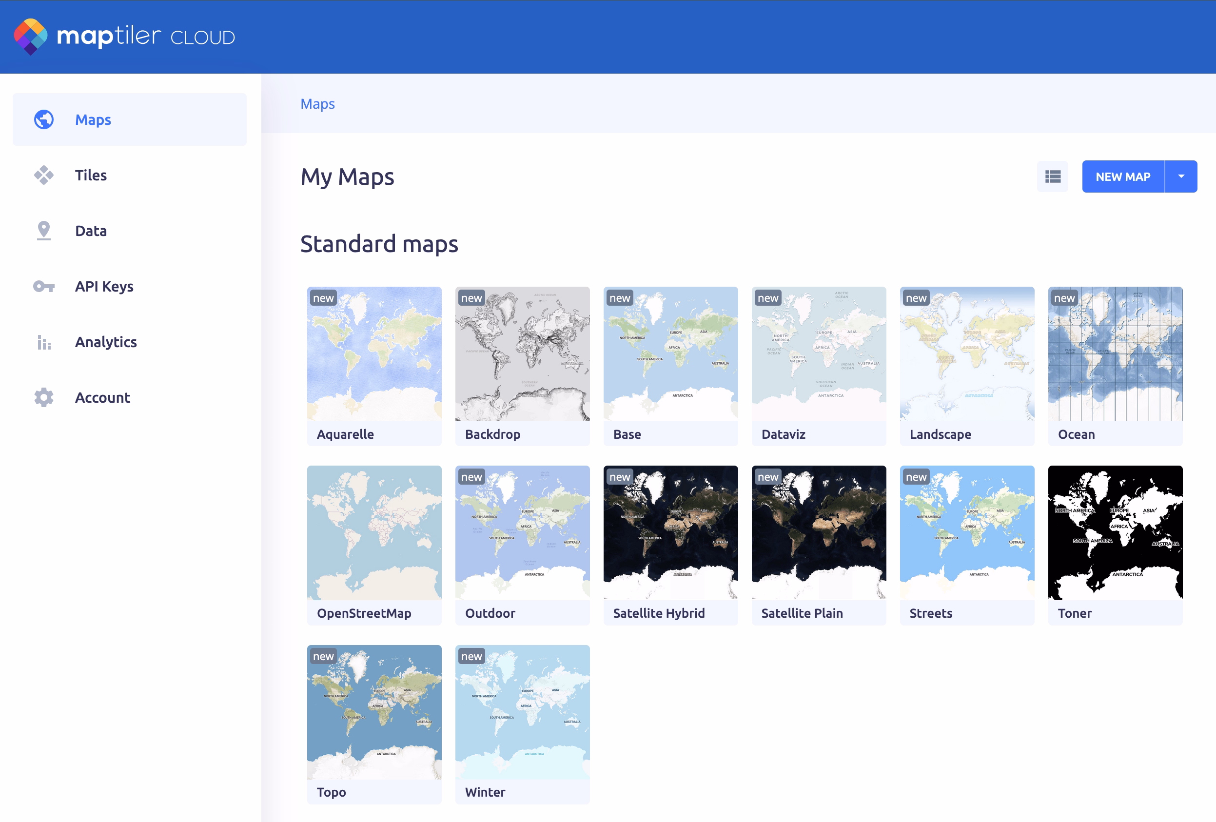 Map overview in the MapTiler Cloud dashboard