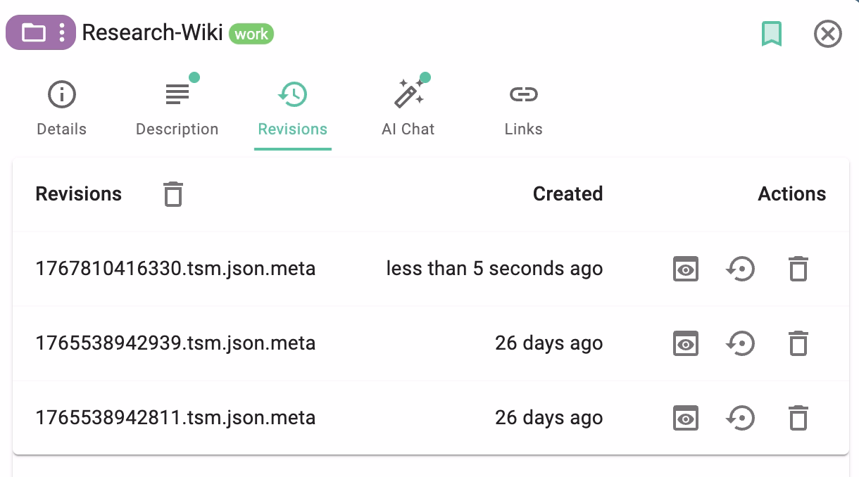 Folder Revisions Tab