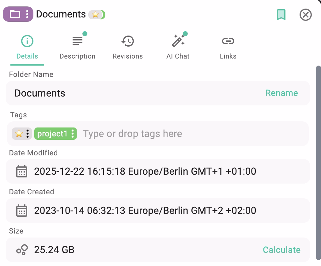 Tabs available for folders