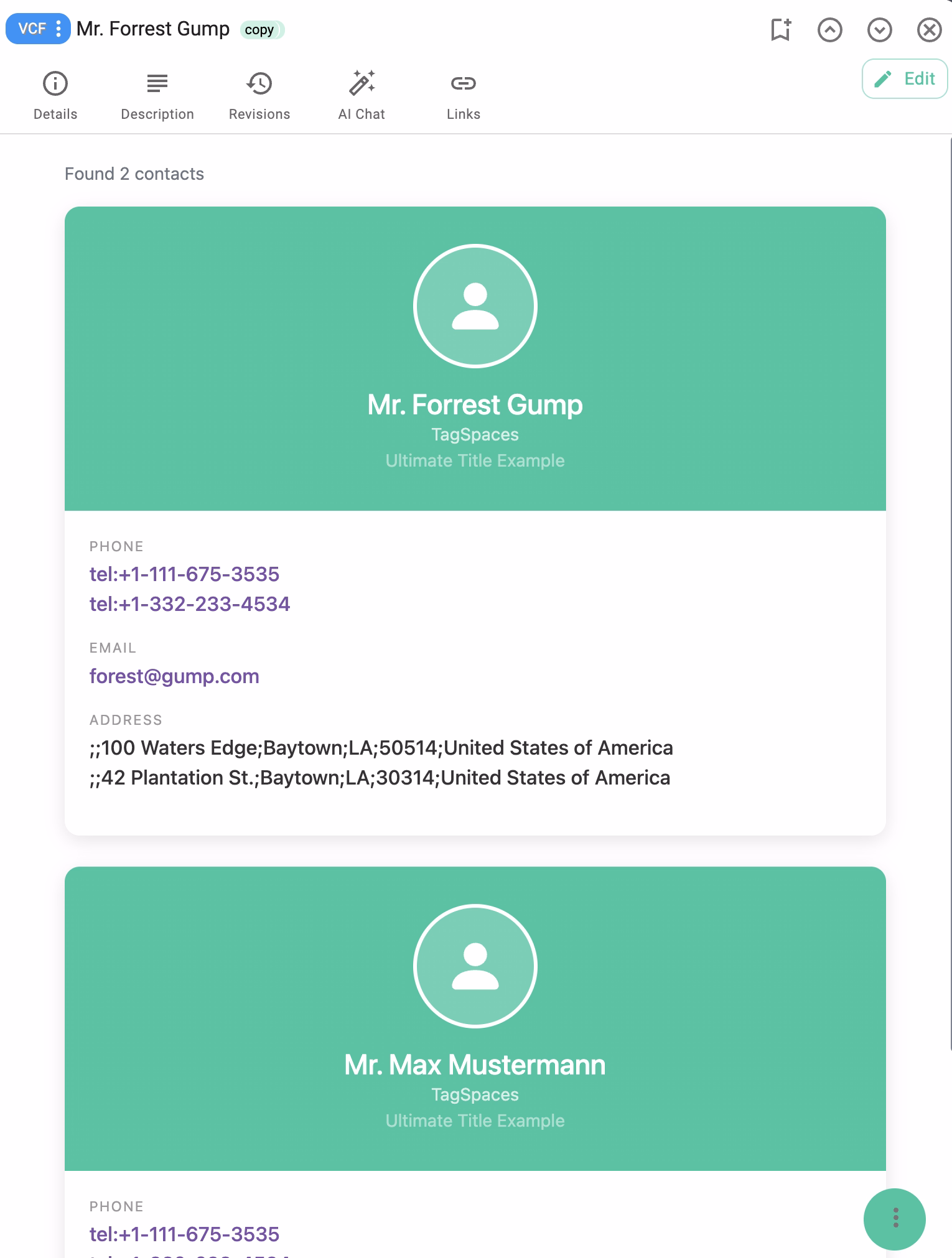 Screenshot of the contact viewer extension