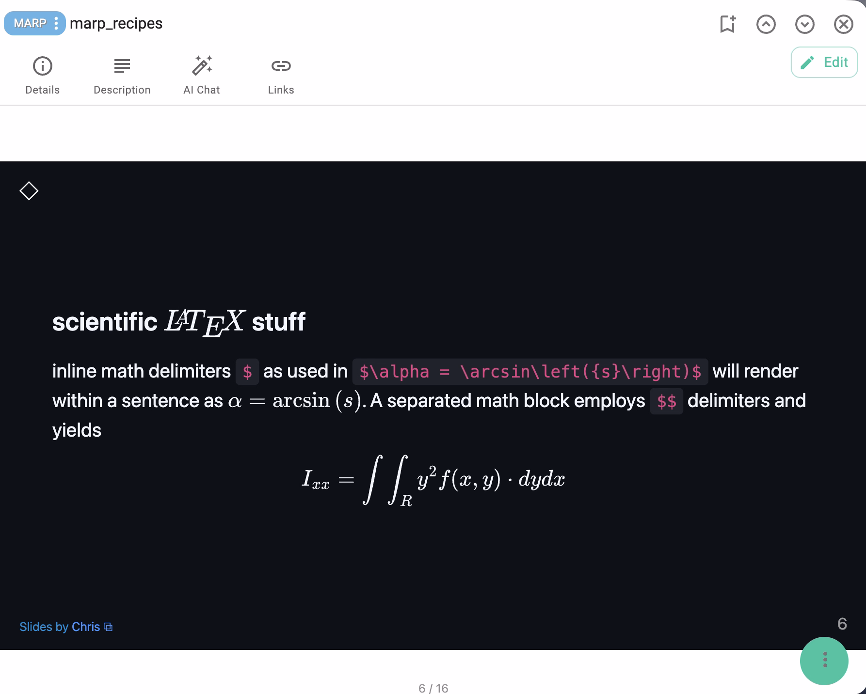 Marp slide with latex math rendering and syntax highlighted code block