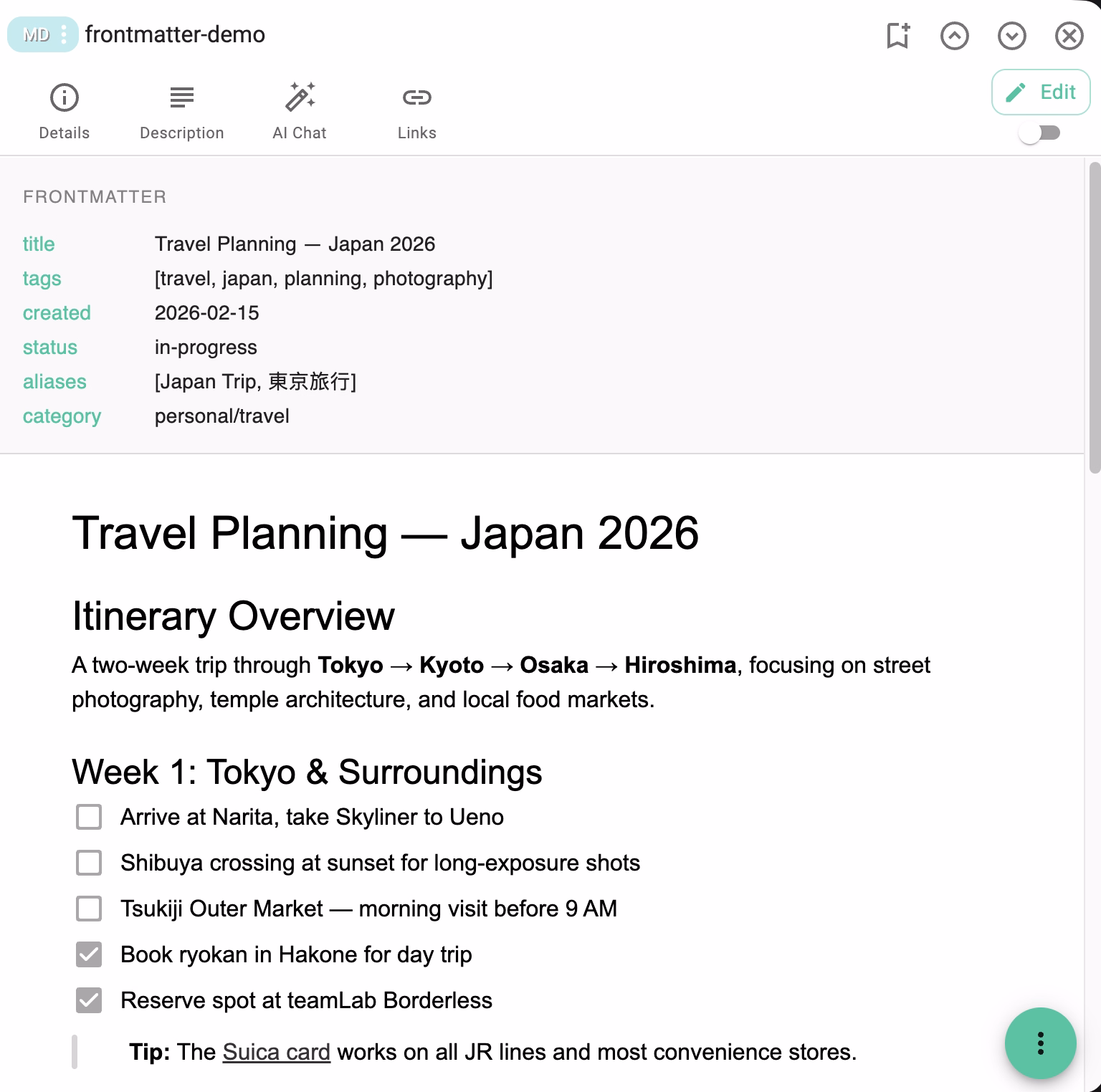 Frontmatter support in the md-editor