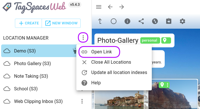 Open shared links in TagSpaces