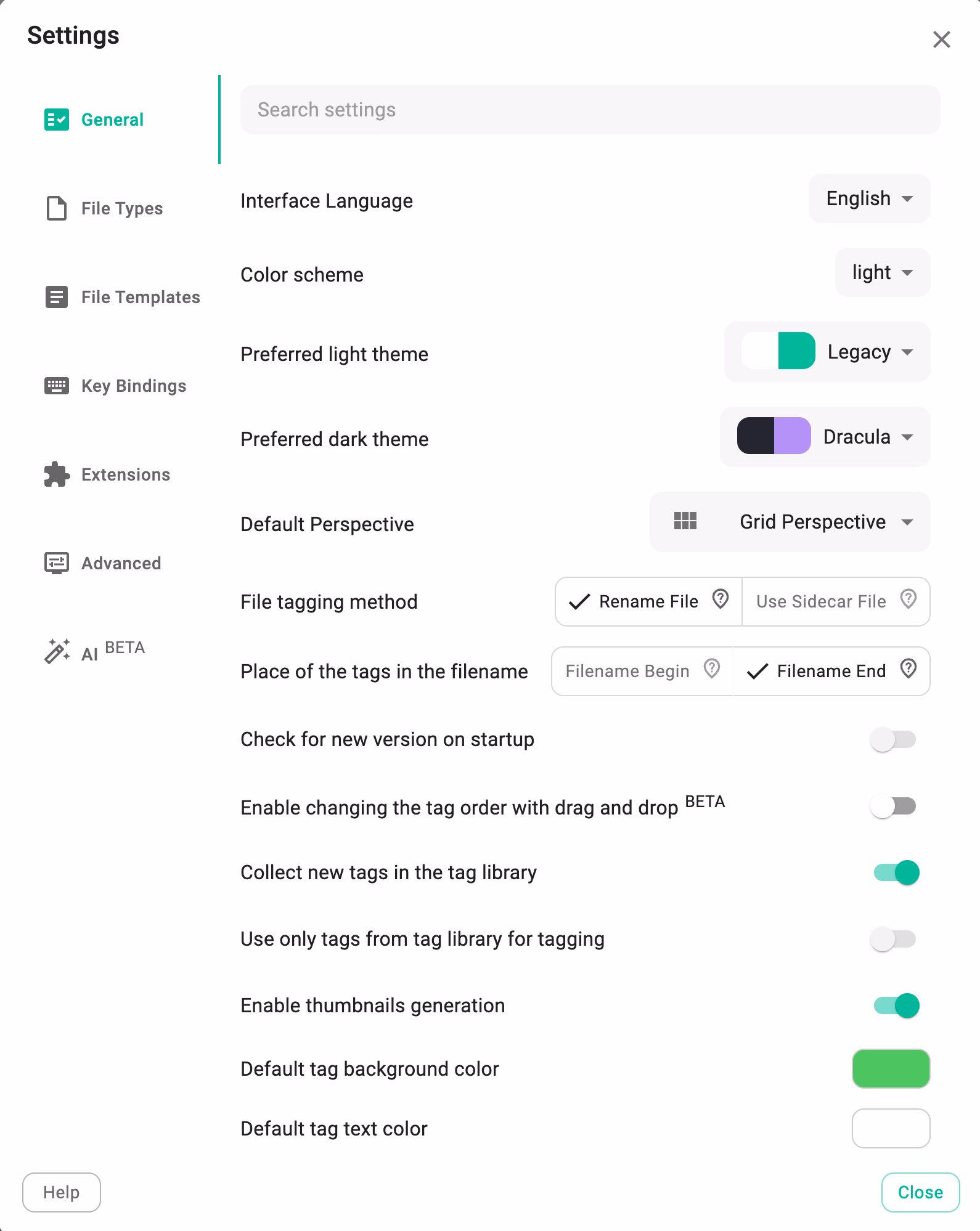 Settings - General Tab