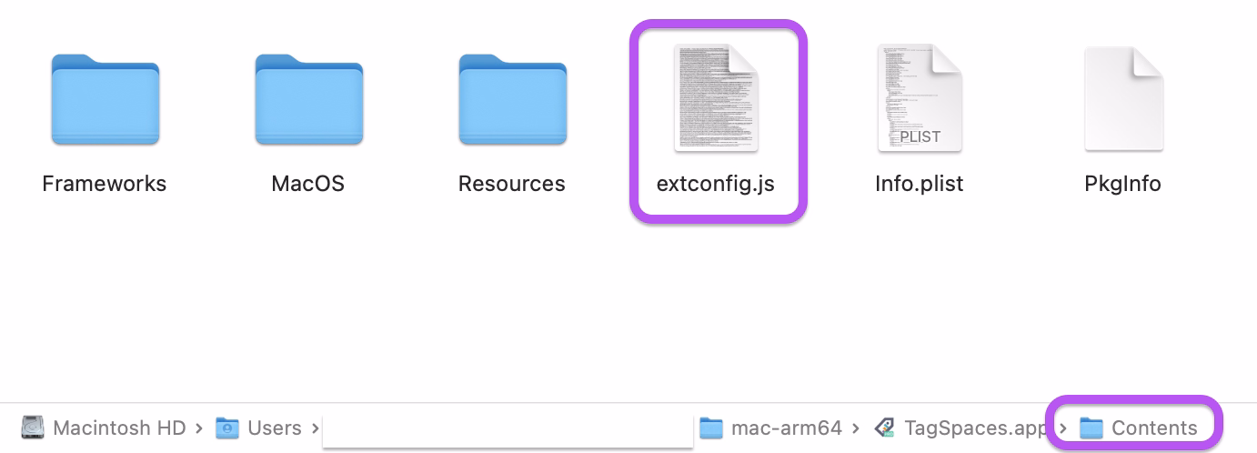 Location of the extconfig.js in the macOS applcation's structure