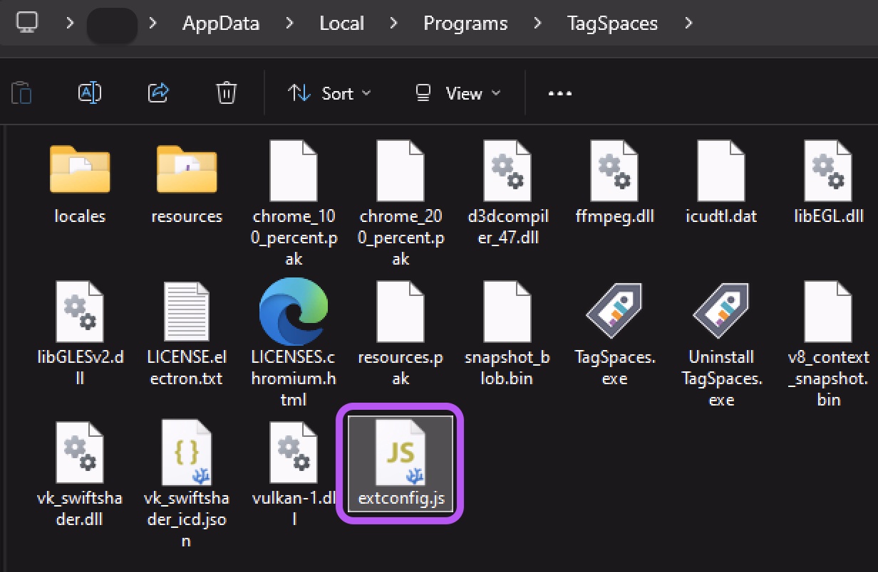 Location of the extconfig.js in the Windows applcation's structure