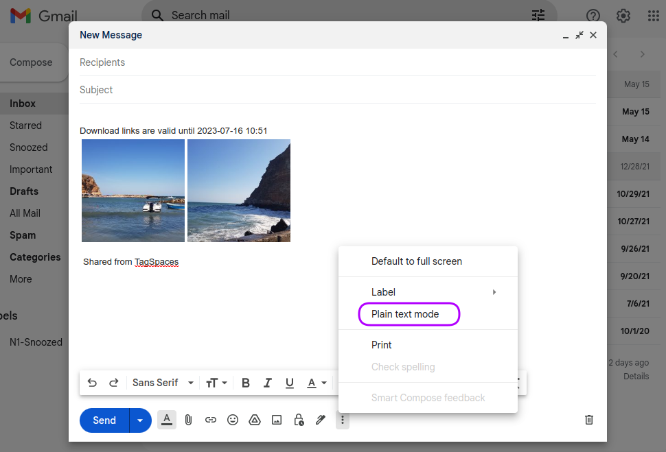 Sharing snippet in Gmail