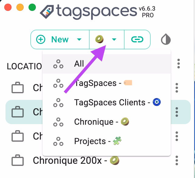 Screenshot of workspaces' dropdown menu